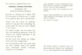 Bidprentje S.J. Macrander 1904-1974